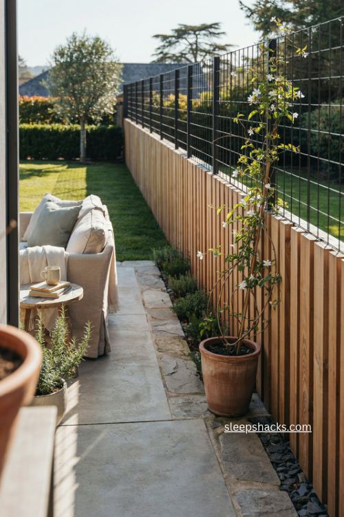 hybrid hog wire fence with cedar slats for privacy and openness