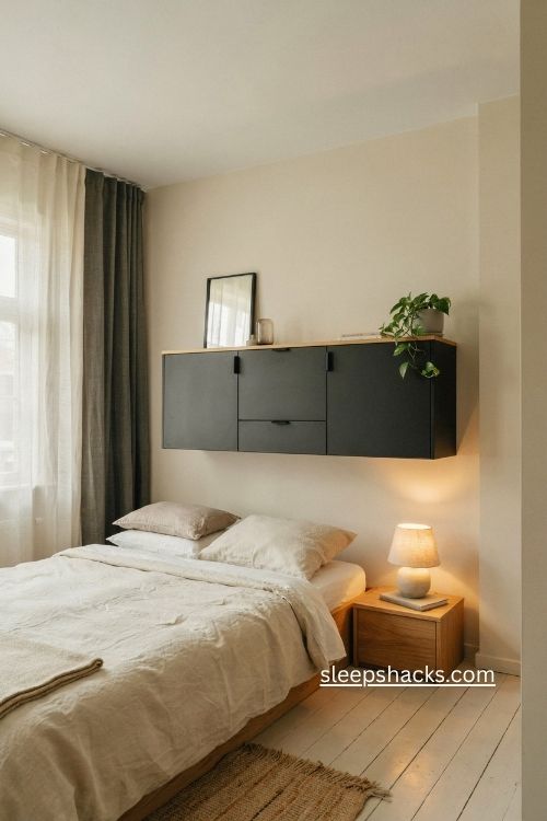 ikea besta wall storage for a small scandinavian bedroom