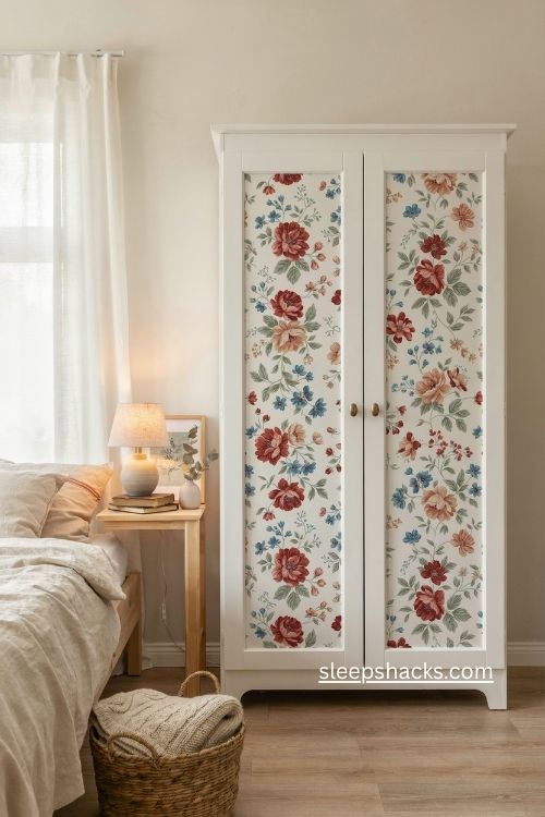 ikea hemnes wardrobe with floral wallpaper bedroom makeover