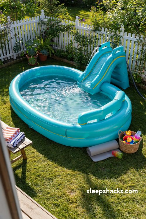 inflatable backyard pool with built in water slide for exciting summer fun