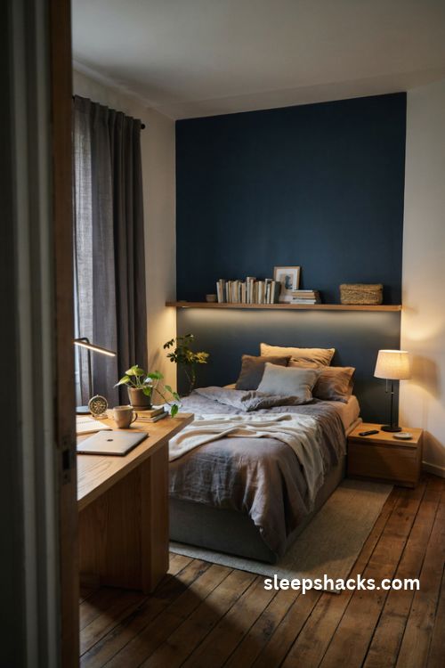 layered lighting for older boys bedroom with hidden led strips and warm bedside lamps