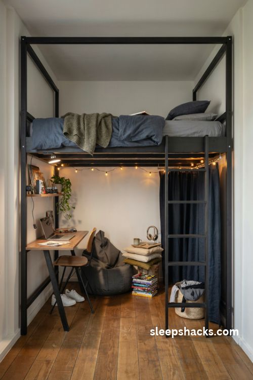 loft bed with cozy hangout zone underneath for older boys small bedroom