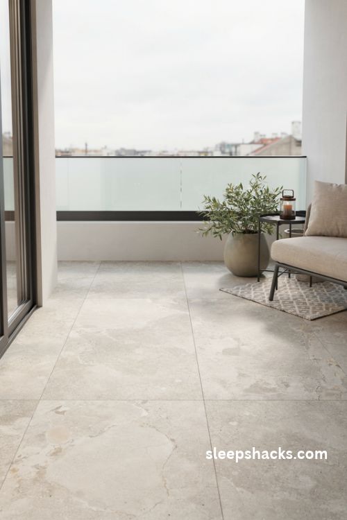 matte stone look porcelain tiles for a modern elegant balcony floor