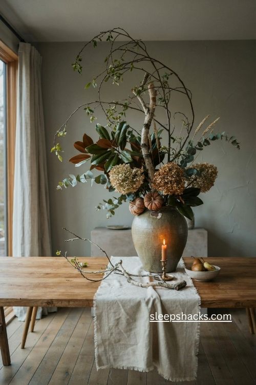 oversized vase with sculptural branches for modern thanksgiving decor