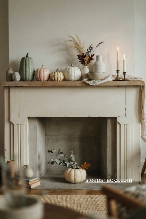 painted pumpkins in soft muted tones for modern thanksgiving decor 