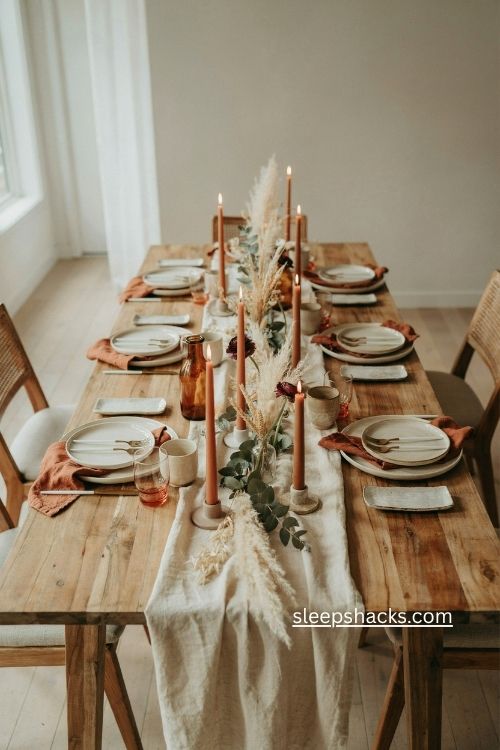 pared back neutral thanksgiving tablescape with linen and natural textures 