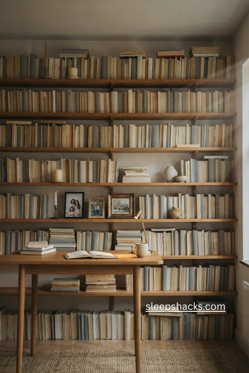 personal photo ideas for cozy office bookshelf decor