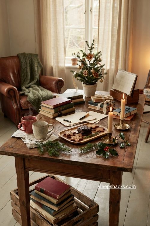 plan next year book club christmas party with reading list ideas donated books and cozy holiday decor 