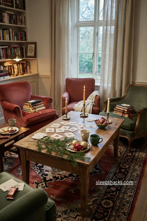 quote and emoji trivia christmas book club game with novels bookmarks chocolate prizes and cozy decor 
