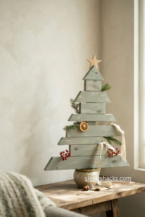 sage green wash 2x4 Christmas tree diy natural wood farmhouse holiday decor 
