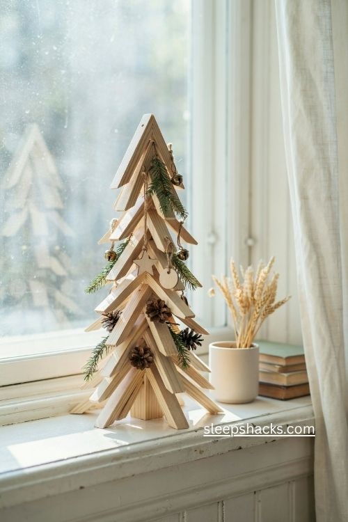 slim 2x2 1x4 Christmas tree diy narrow wooden tree shelf windowsill small space Christmas decor 