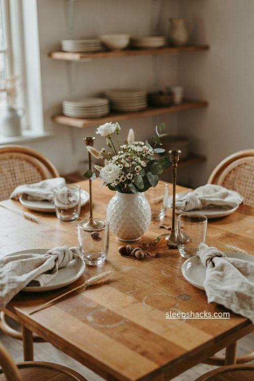 small fall floral centerpiece with white roses eucalyptus and pampas in a hobnail vase 