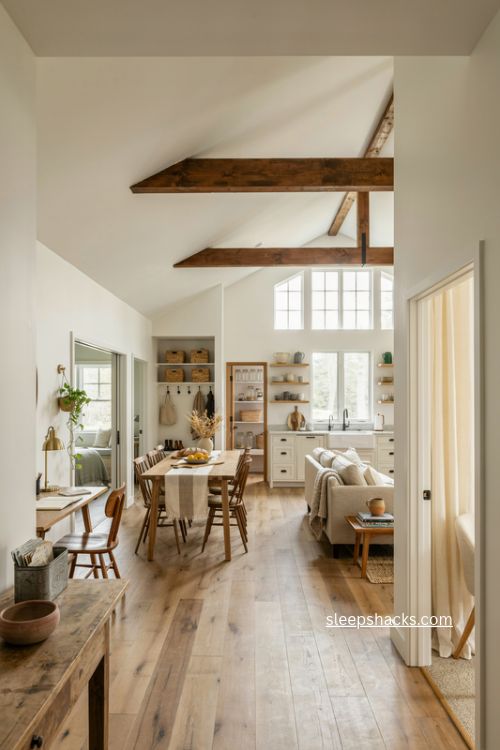 three bedroom split layout barndominium floor plan with large kitchen island and mudroom 
