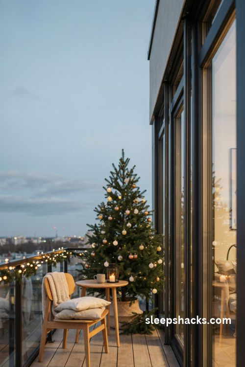 two color Christmas lights for a cozy balcony