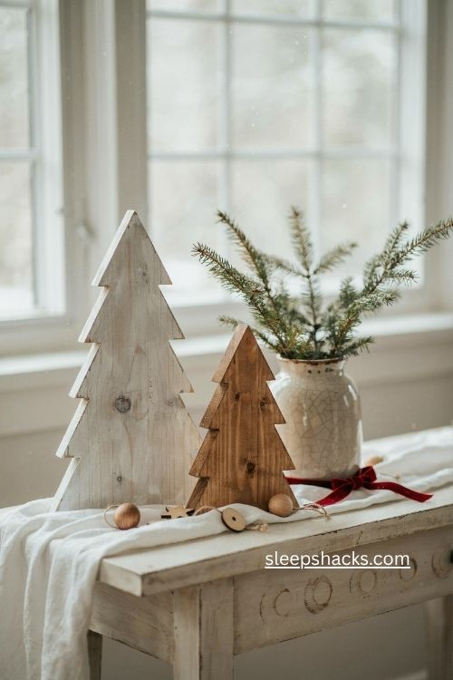 whitewashed 2x4 Christmas tree diy farmhouse console table rustic holiday decor 