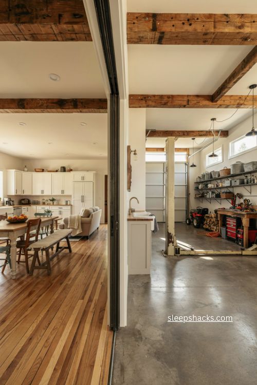 workshop barndominium floor plan with three bedrooms tool storage and maker garage 